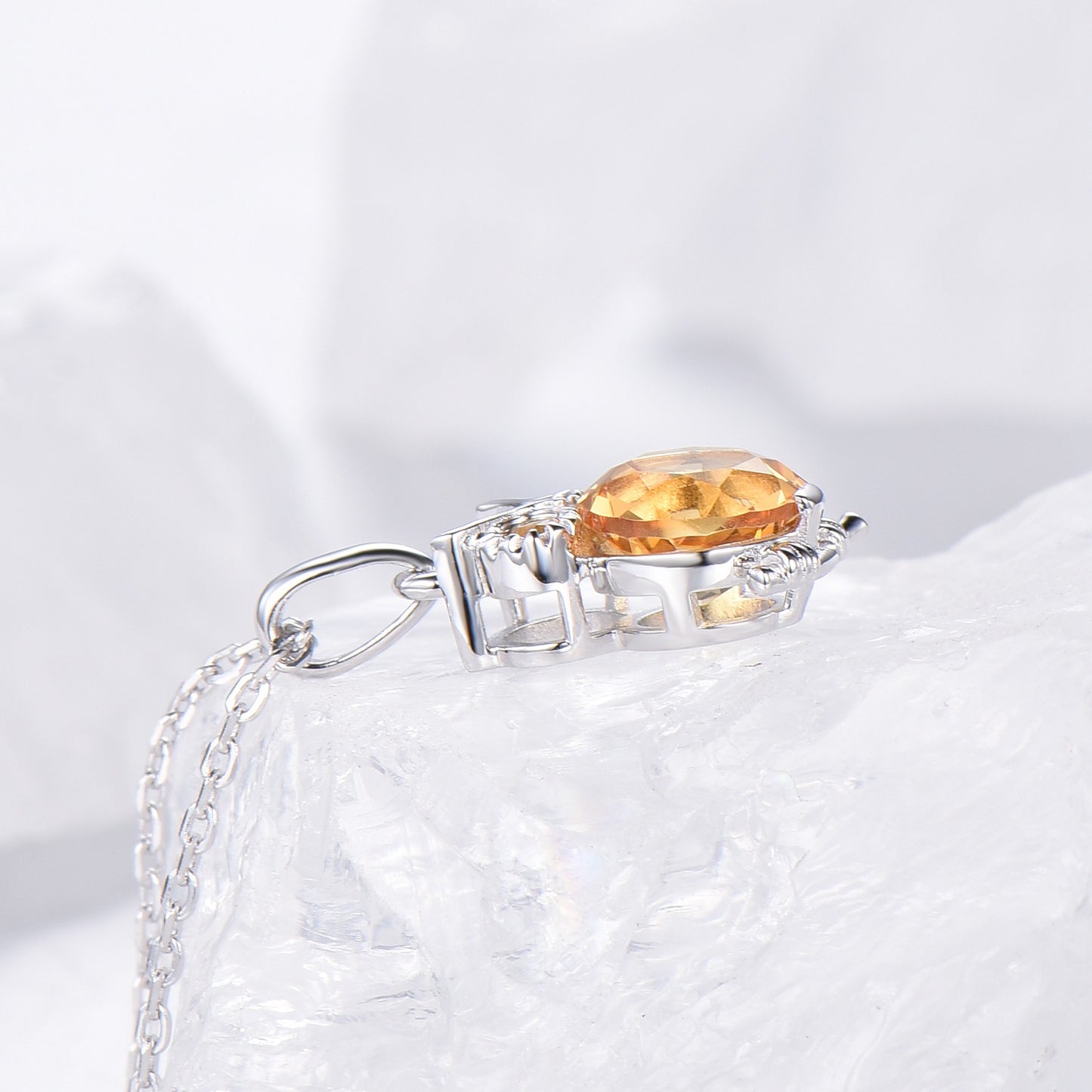 Unique Cute Owl Natural Citrine Wedding Necklace Sterling Silver Yellow Gold Mother's Pendant Animal Inspired Anniversary Gift for Daughter - PENFINE