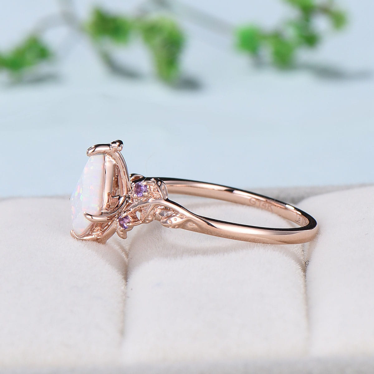 Art Deco Kite Shaped Opal deals Engagement Ring Set Natural Fire Opal Wedding Ring Set Antique Leaf Wedding Band Vintage Opal Bridal Ring Set