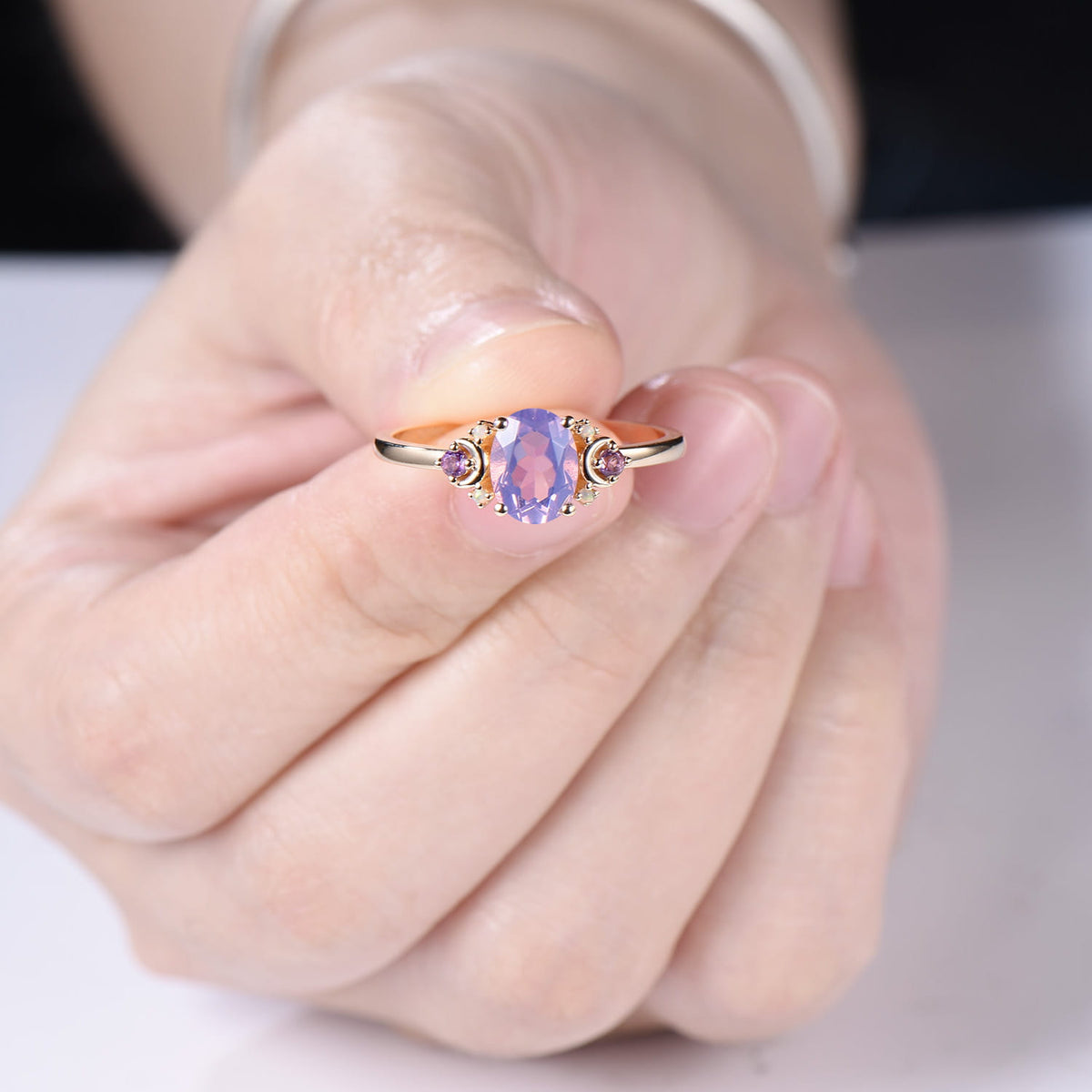 Vintage Lavender Amethyst Ring Unique Nature Inspired Purple Crystal Engagement Ring Cluster Opal Wedding Ring For Women February Birthstone