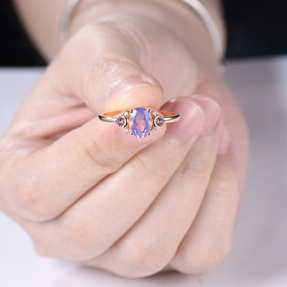 Vintage Lavender Amethyst Ring Unique Nature Inspired Purple Crystal Engagement Ring Cluster Opal Wedding Ring For Women February Birthstone