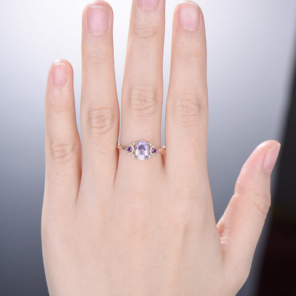 Vintage Lavender Amethyst Ring Unique Nature Inspired Purple Crystal Engagement Ring Cluster Opal Wedding Ring For Women February Birthstone - PENFINE