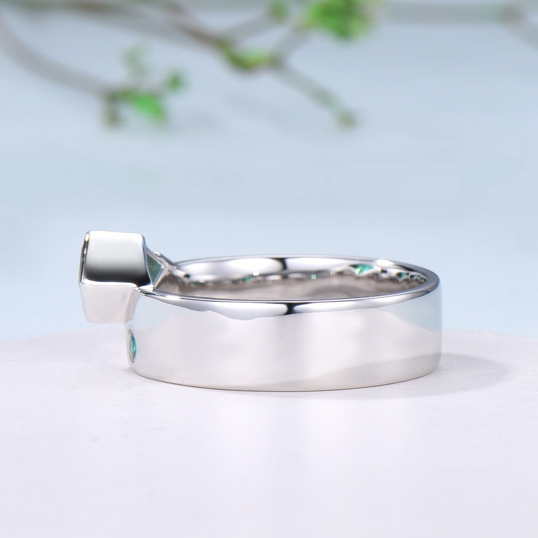 One Of a Kind Emerald Wedding Band For Men Unique Kite Cut Emerald Men's Wedding Ring 6mm Stacking Anniversary Matching Band Christmas Gift - PENFINE