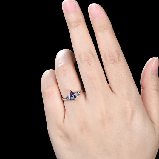 Solitaire Kite Cut Alexandrite Ring Celtic Love Knot Norse Viking Alexandrite Engagement Ring