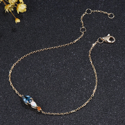 London Blue Topaz Opal Bracelet, Citrine Three Stone Wedding Bracelet
