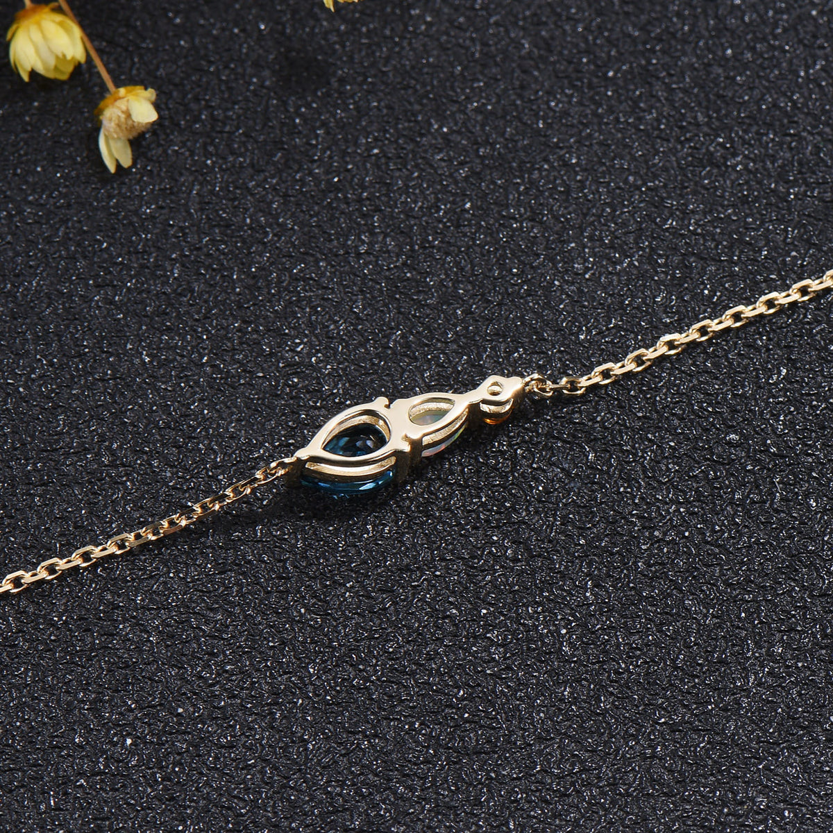 London Blue Topaz Opal Bracelet, Citrine Three Stone Wedding Bracelet