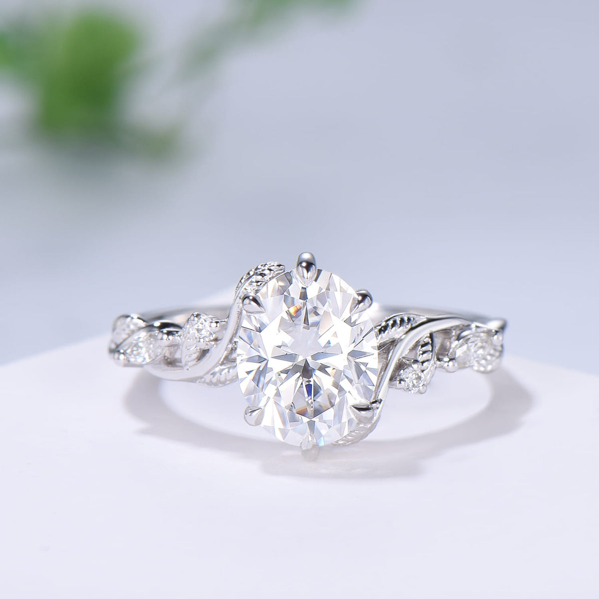 Retro 2Ct 7x9mm Oval Moissanite engagement ring set nature inspired rose gold Leaf Vine wedding ring set Handmade Proposal Gifts for Women