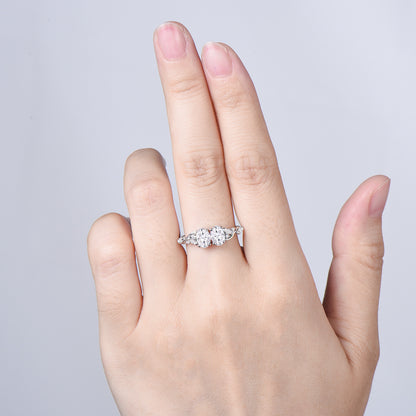Toi et Moi Oval Moissanite Engagement Ring | Two Stone 14K White Gold Vine Anniversary Ring - PENFINE