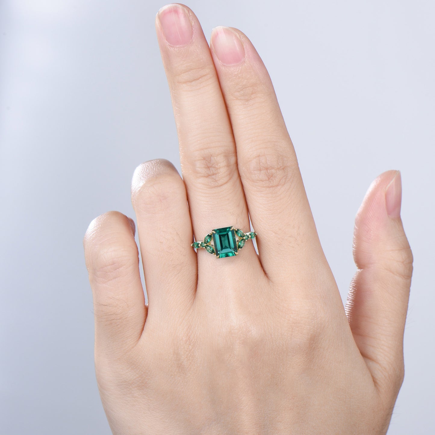 Yellow Gold Emerald Cut Emerald Engagement Ring Art Deco Marquise May Birthstone Wedding Ring Promise Ring Gift for Women