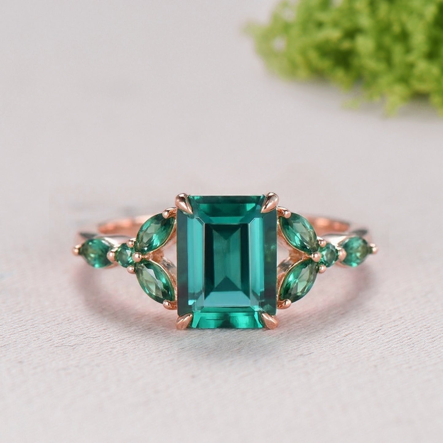 Yellow Gold Emerald Cut Emerald Engagement Ring Art Deco Marquise May Birthstone Wedding Ring Promise Ring Gift for Women