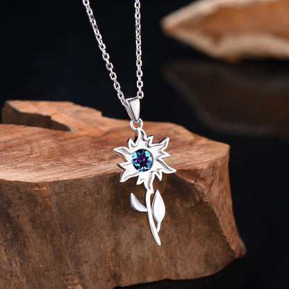 Elegant Alexandrite Sunflower Necklace, Color Change Leaf Vine Branch Pendant