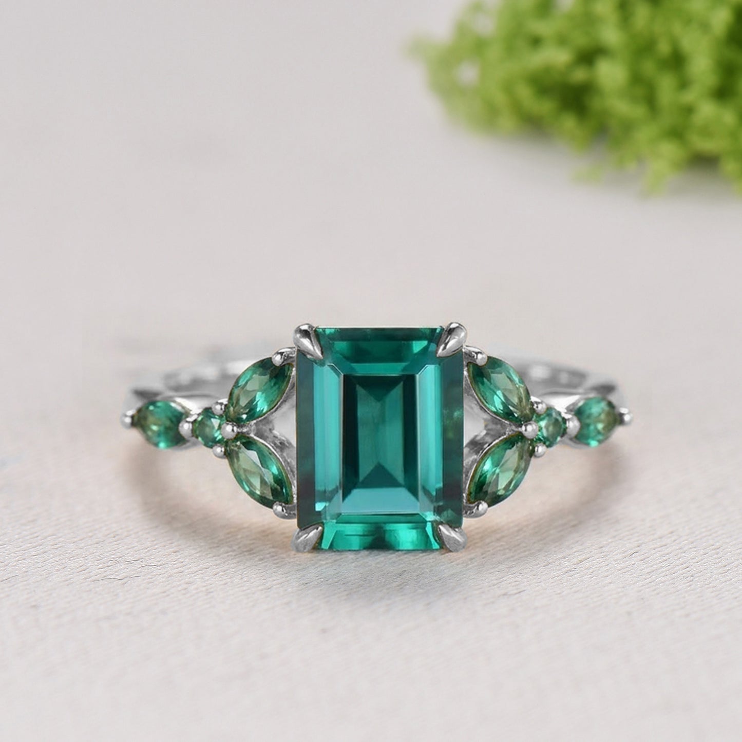 Yellow Gold Emerald Cut Emerald Engagement Ring Art Deco Marquise May Birthstone Wedding Ring Promise Ring Gift for Women