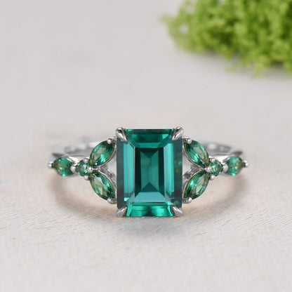Yellow Gold Emerald Cut Emerald Engagement Ring Art Deco Marquise May Birthstone Wedding Ring Promise Ring Gift for Women