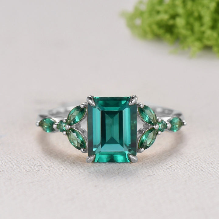 Yellow Gold Emerald Cut Emerald Engagement Ring Art Deco Marquise May Birthstone Wedding Ring Promise Ring Gift for Women