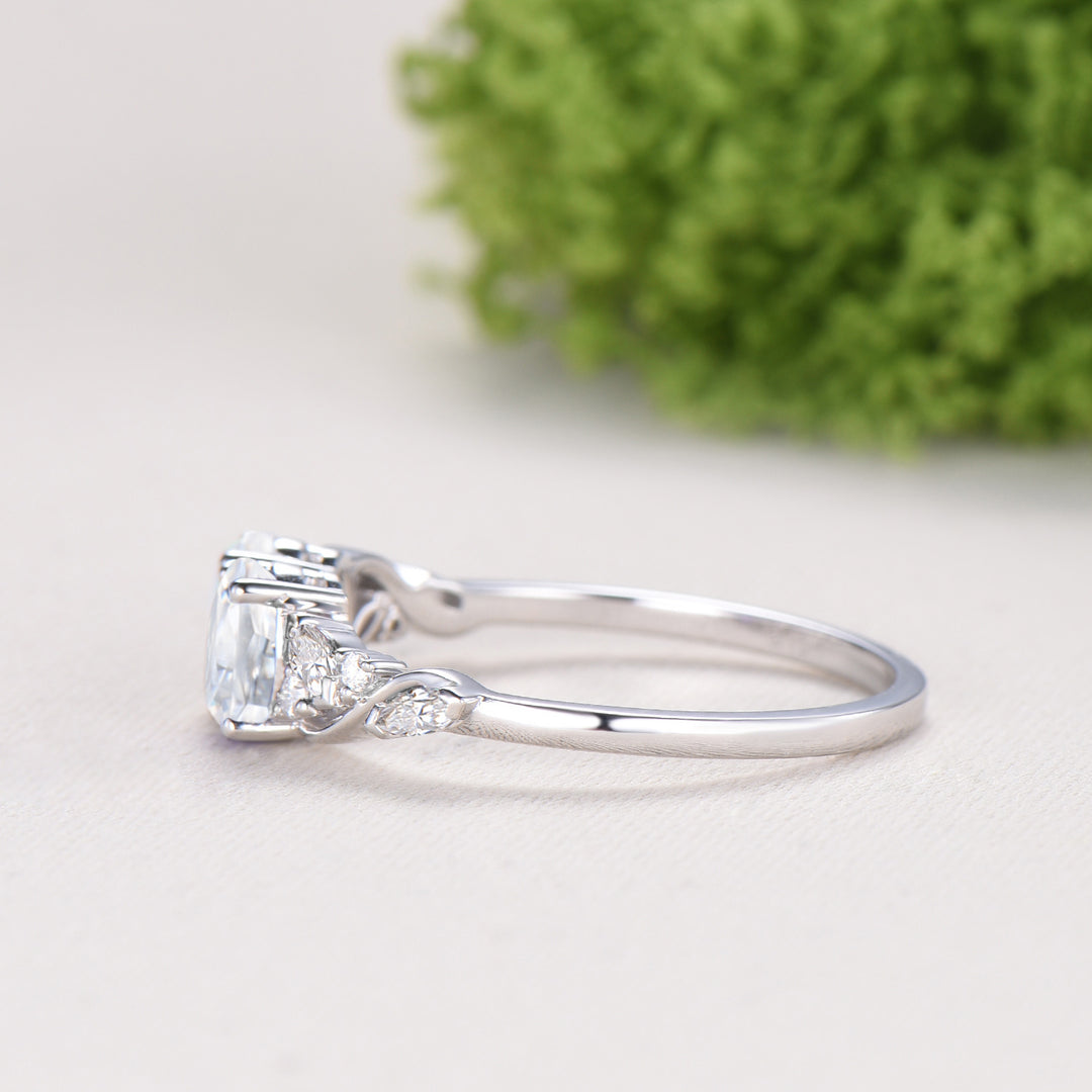 Toi et Moi Oval Moissanite Engagement Ring | Two Stone 14K White Gold Vine Anniversary Ring - PENFINE