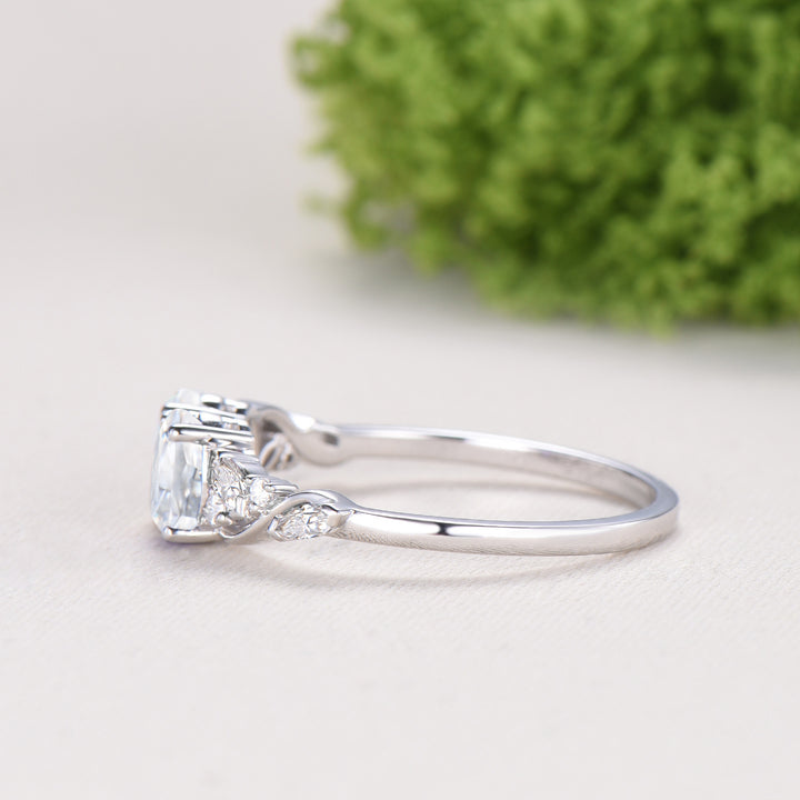 Toi et Moi Oval Moissanite Engagement Ring | Two Stone 14K White Gold Vine Anniversary Ring - PENFINE