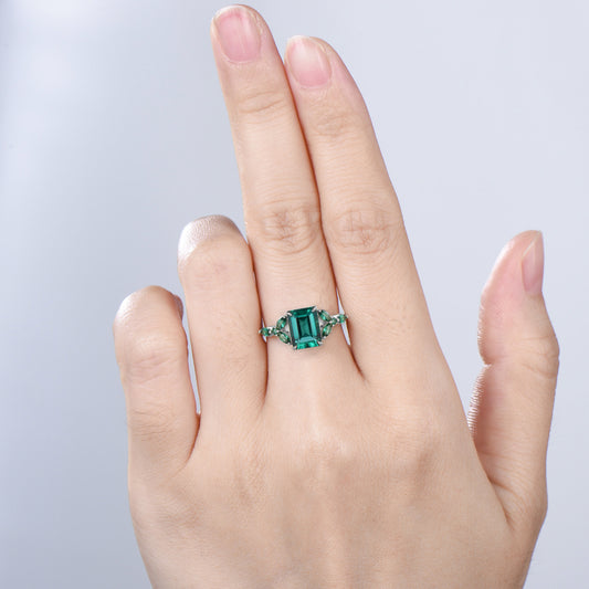 Yellow Gold Emerald Cut Emerald Engagement Ring Art Deco Marquise May Birthstone Wedding Ring Promise Ring Gift for Women