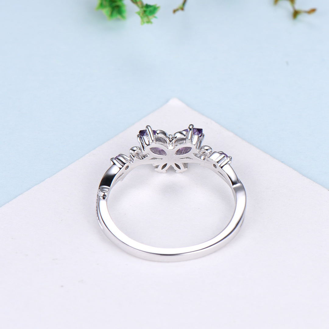 Vintage Butterfly Amethyst Engagement Ring Unique marquise cut purple amethyst silver white gold flower promise ring anniversary gift women - PENFINE