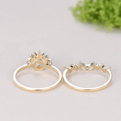 Unique 0.5 Carat Moissanite Ring Crescent Moon Moissanite Engagement Ring Set Sun And Moon Wedding Ring Art Deco Star Bridal Ring Set Women
