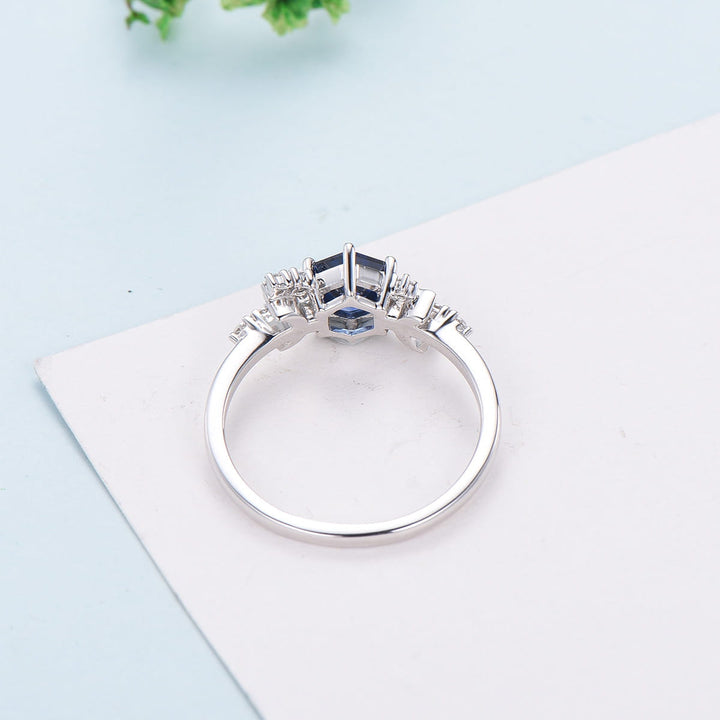 Vintage alexandrite engagement ring crescent moon hexagon cut color change  promise ring Unique cluster star amethyst anniversary ring Women - PENFINE