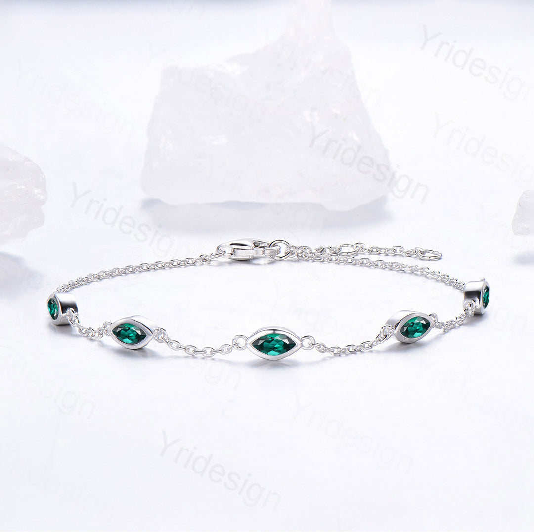 Dainty marquise cut Emerald bracelet bezel set - PENFINE