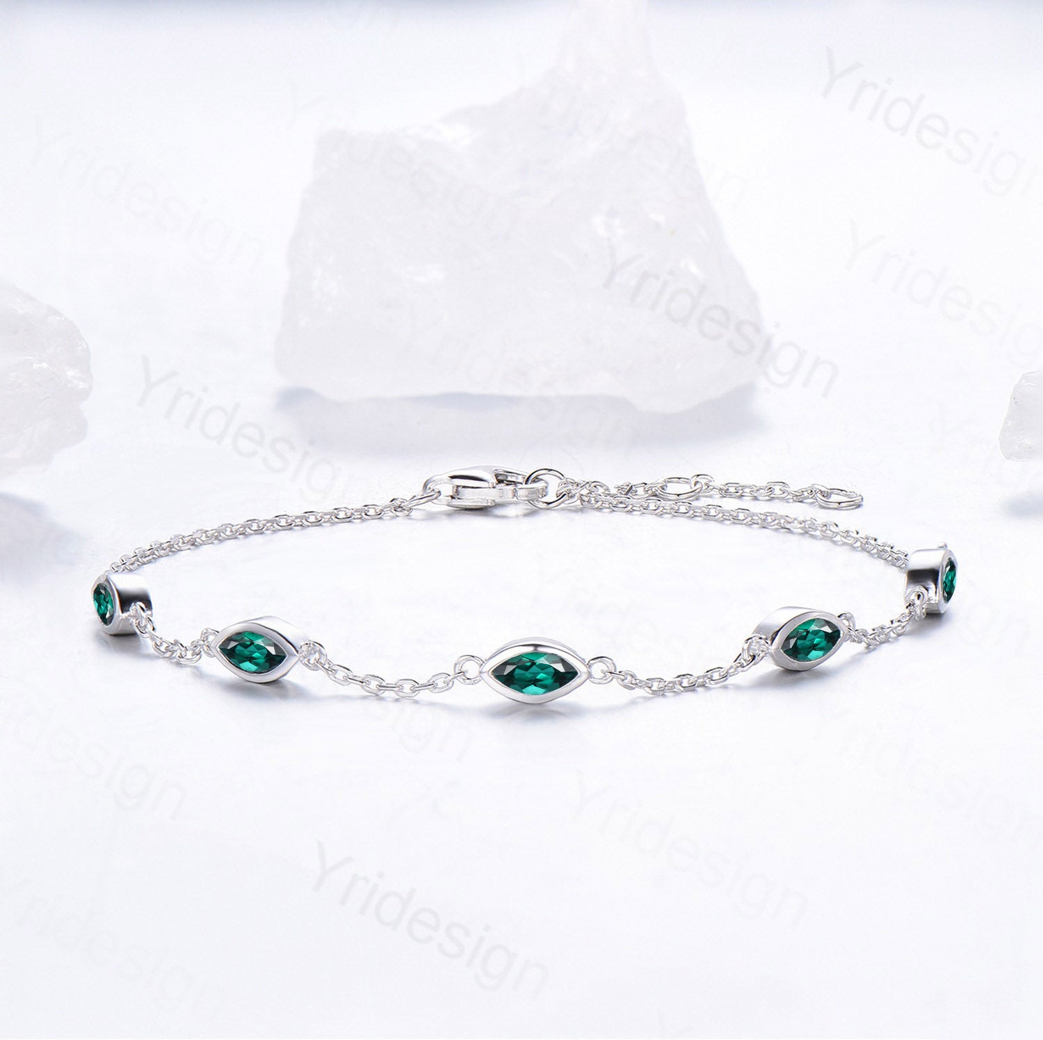 Dainty marquise cut Emerald bracelet bezel set - PENFINE