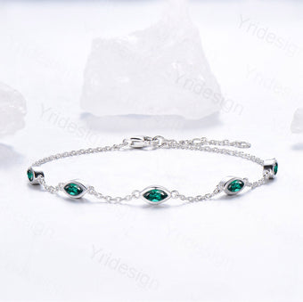 Dainty marquise cut Emerald bracelet bezel set - PENFINE