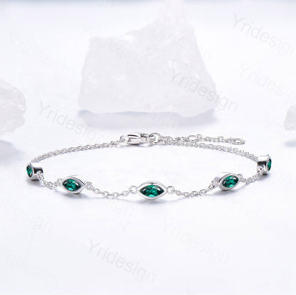 Dainty marquise cut Emerald bracelet bezel set - PENFINE