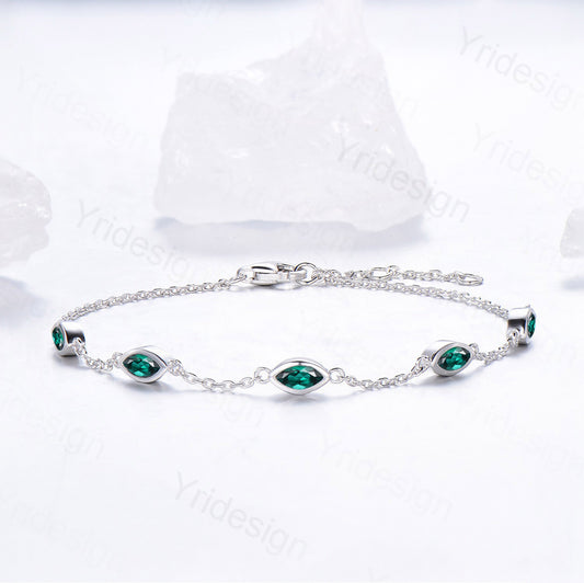 Dainty marquise cut Emerald bracelet bezel set - PENFINE