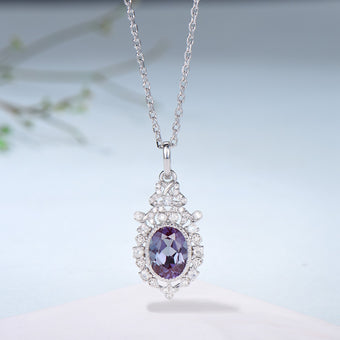 Vintage Alexandrite Moonstone Pendant Necklace Unique Retro Alexandrite Necklace Floral Flower Pendant June Birthstone Anniversary gift - PENFINE