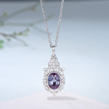 Vintage Alexandrite Moonstone Pendant Necklace Unique Retro Alexandrite Necklace Floral Flower Pendant June Birthstone Anniversary gift - PENFINE