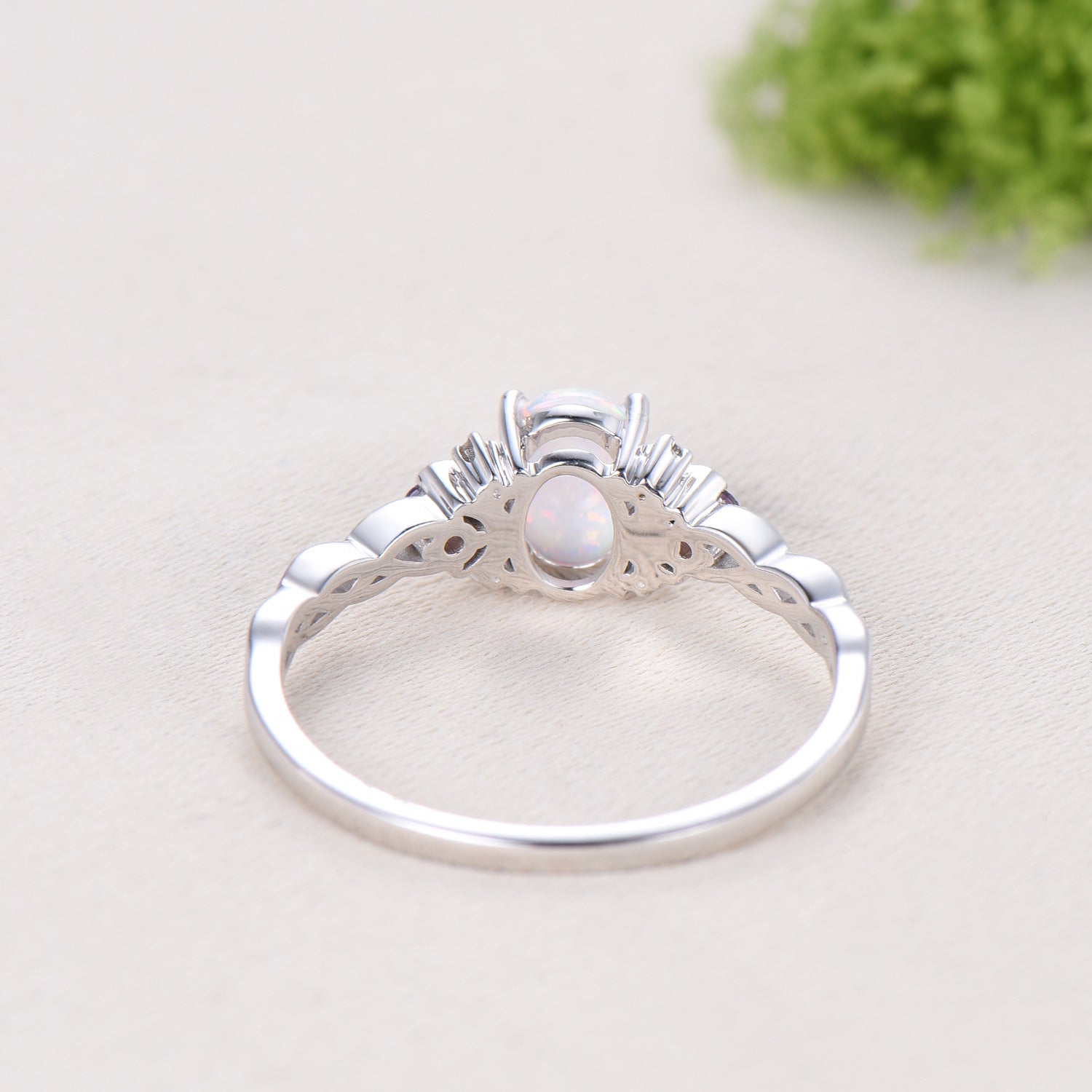 Norse Viking Opal Ring 1.5 Carat Oval Opal Moon Engagement Ring Cluster Amethyst Moissanite Wedding Band Alternative October Birthstone Gift