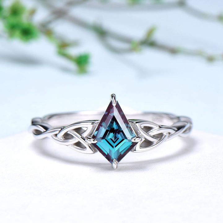 Celtic Love Knot Alexandrite Engagement Ring Silver White gold Vintage Unique Twisted Norse Viking Color Changing Wedding Ring For Women - PENFINE