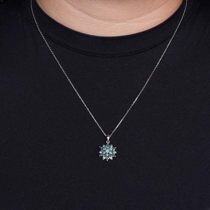 Unique Sunflower Moss Agate Necklace Elegant Natural Inspired Agate Emerald Necklace Double Halo Floral Pendant Leaf Vine Anniversary Gift