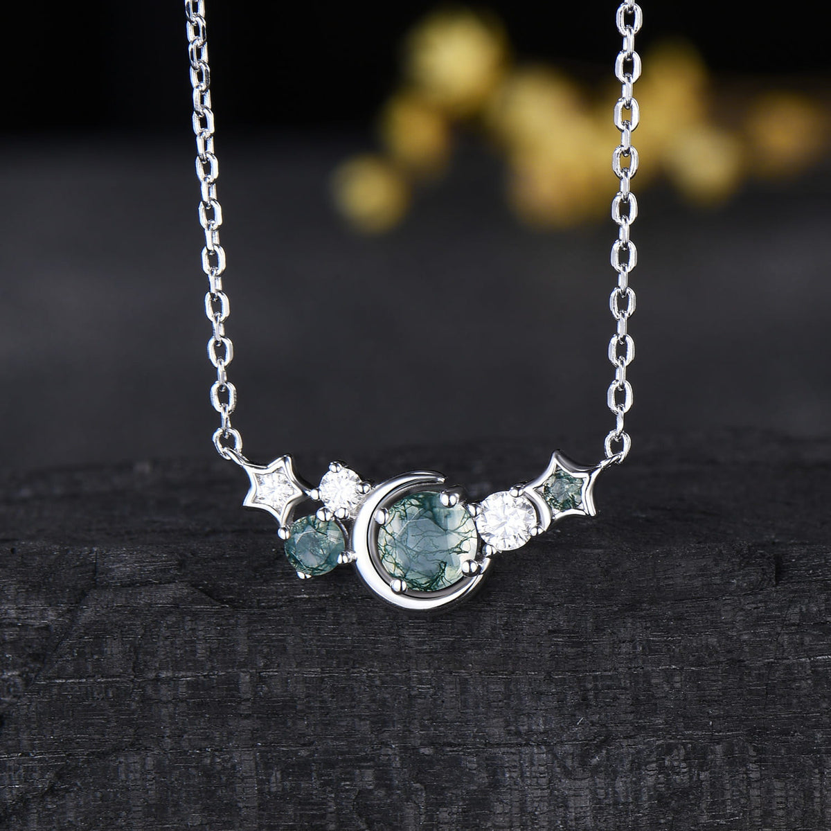 Moss Agate Star Moon Necklace Cluster Pendant Gifts For Women