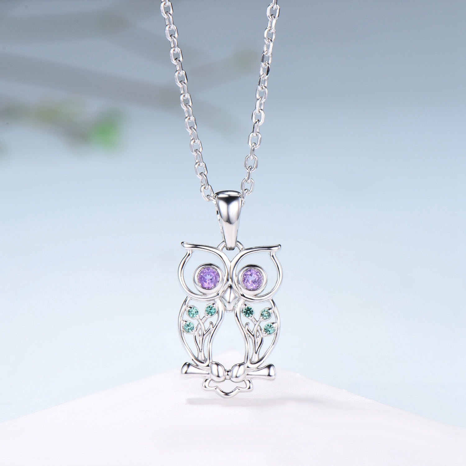 Elegant Owl Pendant Necklace Animal Inspired Amethyst Emerald Pendant Necklace Silver Yellow Gold Emerald Hollow Night Owl Anniversary Gift - PENFINE