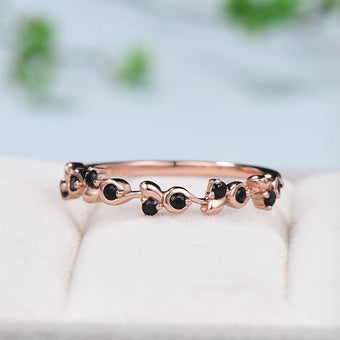 Retro Queen Wedding Band Vintage Black Spinel Stacking Ring For Women Rose Gold Art Deco fianc??¨¬|e Wedding Ring Anniversary Gift - PENFINE