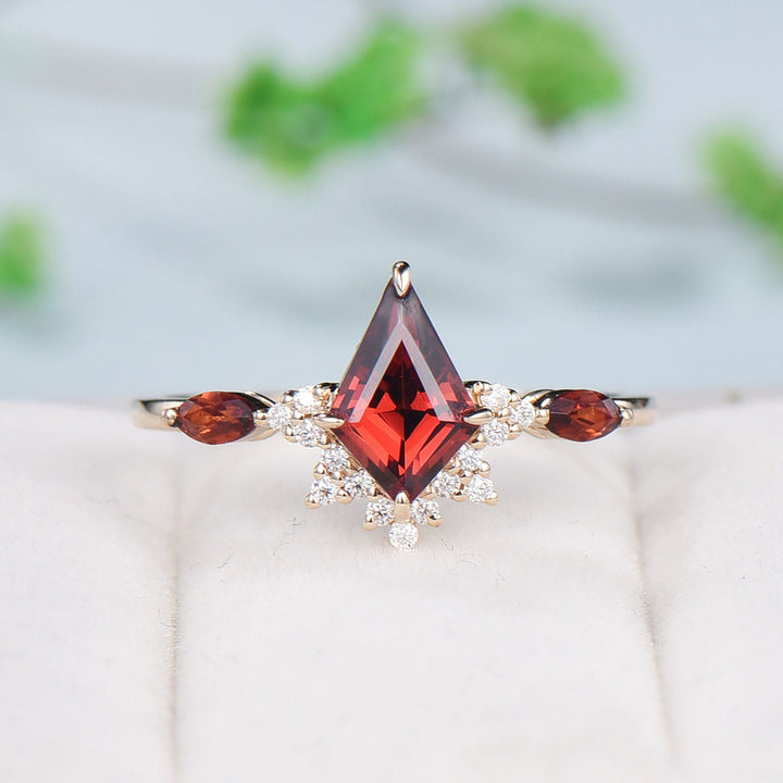 Art Deco Kite Cut Garnet Engagement Ring Vintage Marquise Garnet Wedding Ring Women Gold Promise Ring Valentine's Day Gift Christmas Gift - PENFINE