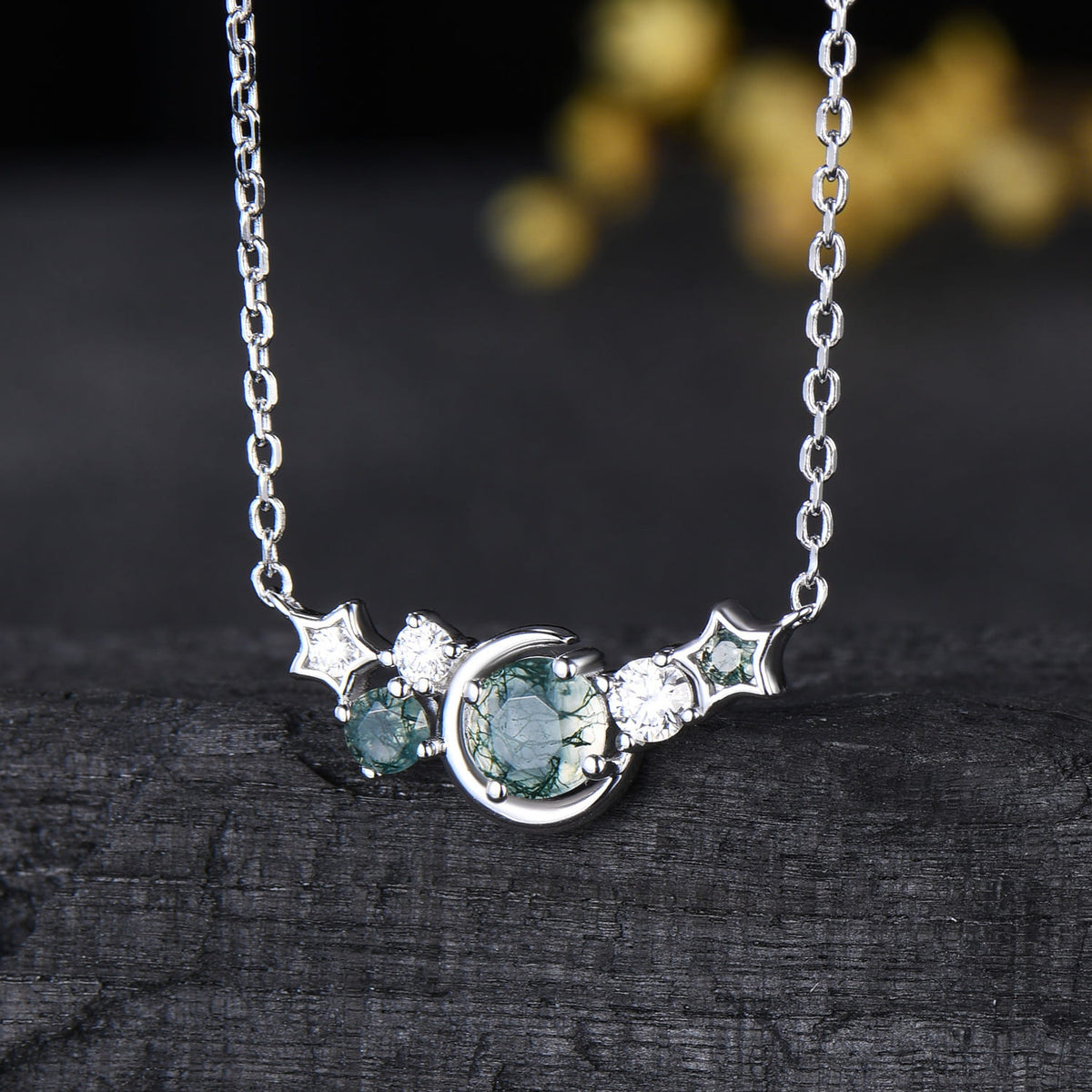 Moss Agate Star Moon Necklace Cluster Pendant Gifts For Women