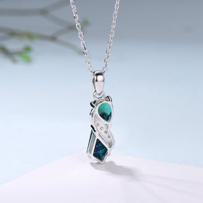 Unique Kite Cut Black Fire Opal Pendant Necklace Women Alternative Moissanite Pear Shaped Emerald Necklace Vintage Snake Anniversary Gifts - PENFINE