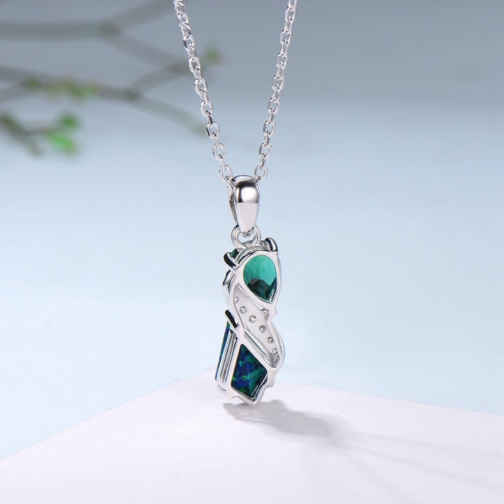 Unique Kite Cut Black Fire Opal Pendant Necklace Women Alternative Moissanite Pear Shaped Emerald Necklace Vintage Snake Anniversary Gifts - PENFINE