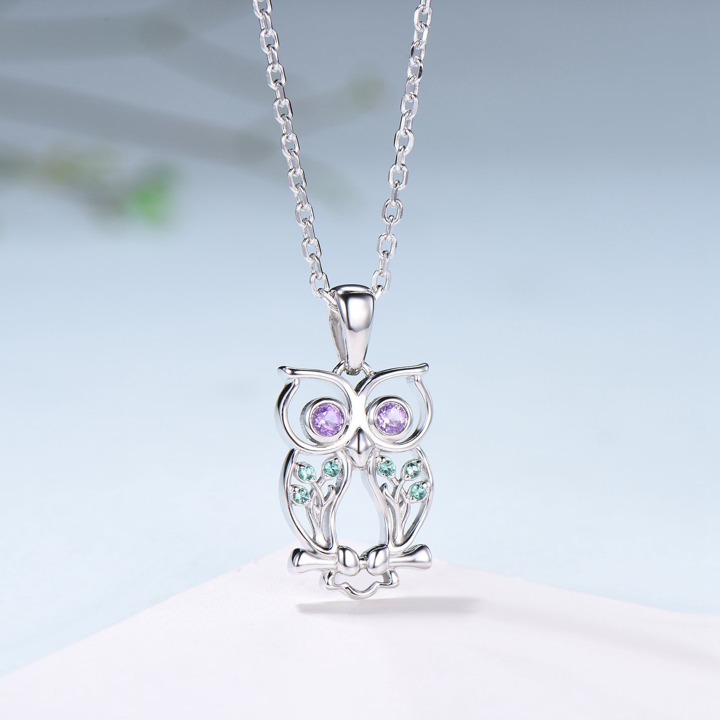 Elegant Owl Pendant Necklace Animal Inspired Amethyst Emerald Pendant Necklace Silver Yellow Gold Emerald Hollow Night Owl Anniversary Gift - PENFINE