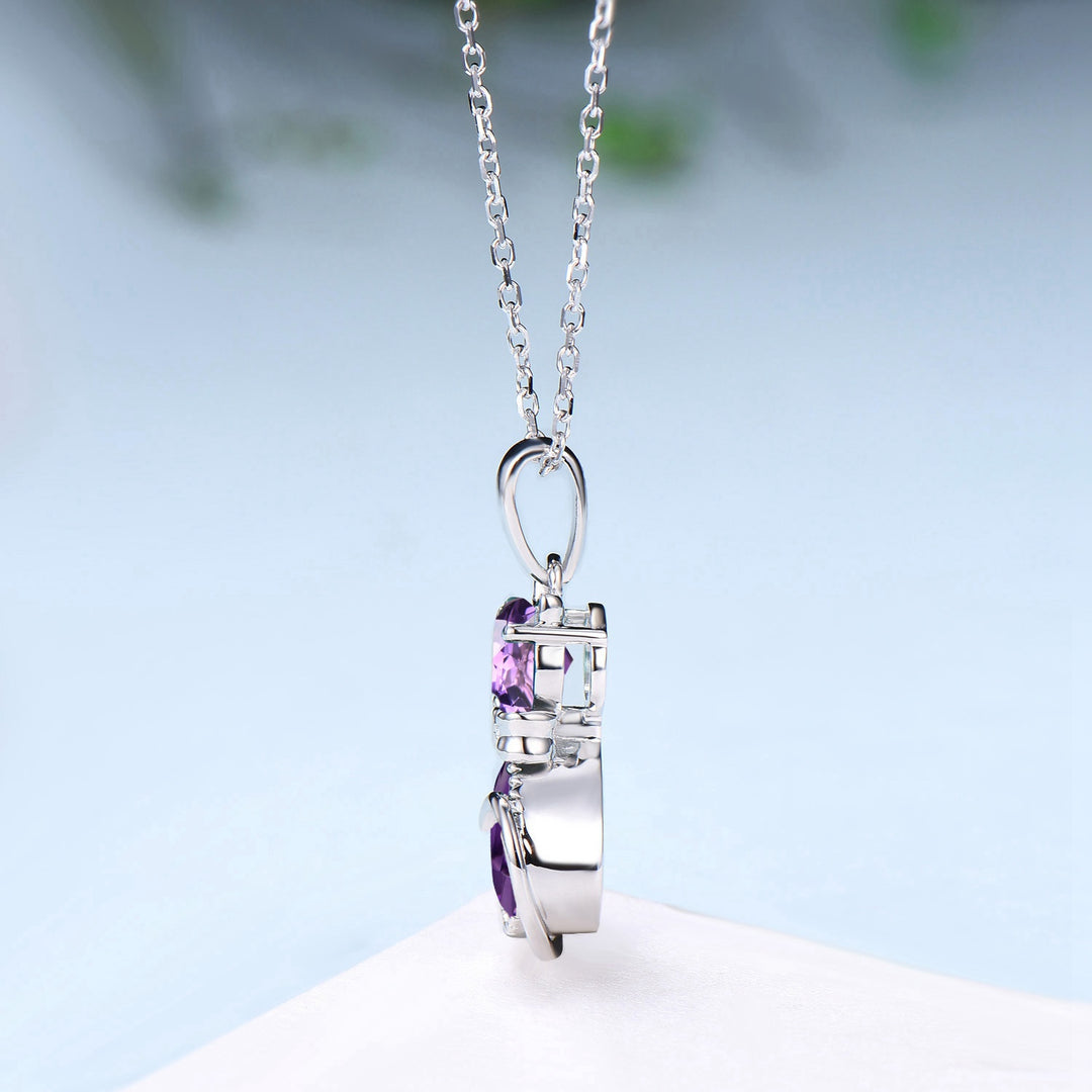 Elegant cat amethyst pendant necklace cute silver 14k white gold Bow round pear shaped amethyst necklace unique Cat's Paw anniversary gift - PENFINE