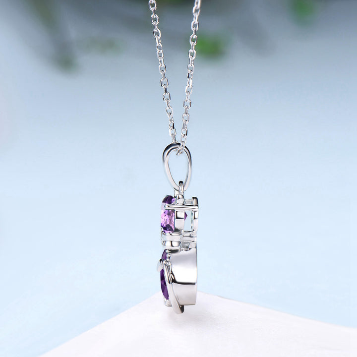 Elegant cat amethyst pendant necklace cute silver 14k white gold Bow round pear shaped amethyst necklace unique Cat's Paw anniversary gift - PENFINE