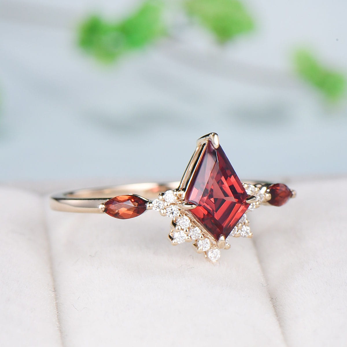 Art Deco Kite Cut Garnet Engagement Ring Vintage Marquise Garnet Wedding Ring Women Gold Promise Ring Valentine's Day Gift Christmas Gift - PENFINE