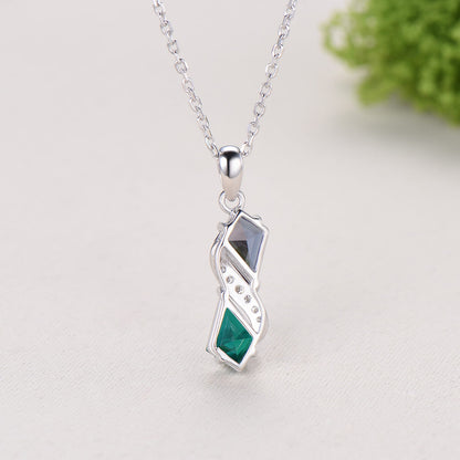 Two-Tone Kite Cut Alexandrite and Emerald Necklace Pendant | White Gold Moissanite Accent Snake Necklace - PENFINE