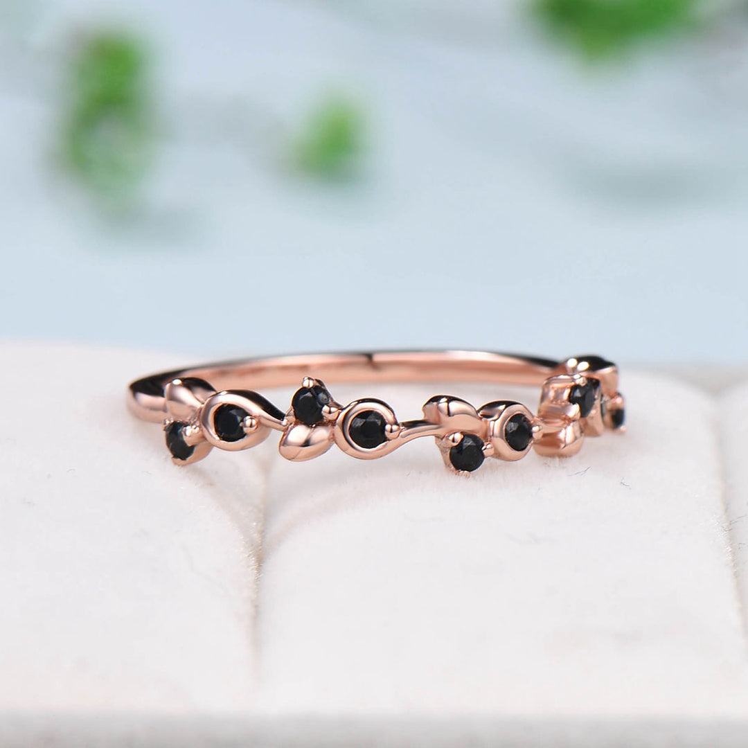 Retro Queen Wedding Band Vintage Black Spinel Stacking Ring For Women Rose Gold Art Deco fianc¨¦e Wedding Ring Anniversary Gift - PENFINE