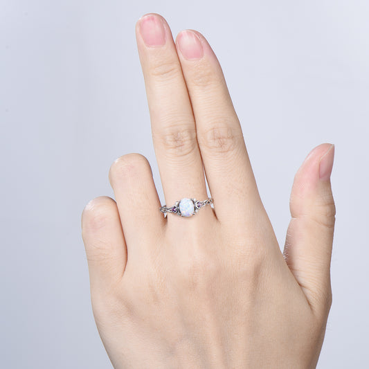 Norse Viking Opal Ring 1.5 Carat Oval Opal Moon Engagement Ring Cluster Amethyst Moissanite Wedding Band Alternative October Birthstone Gift