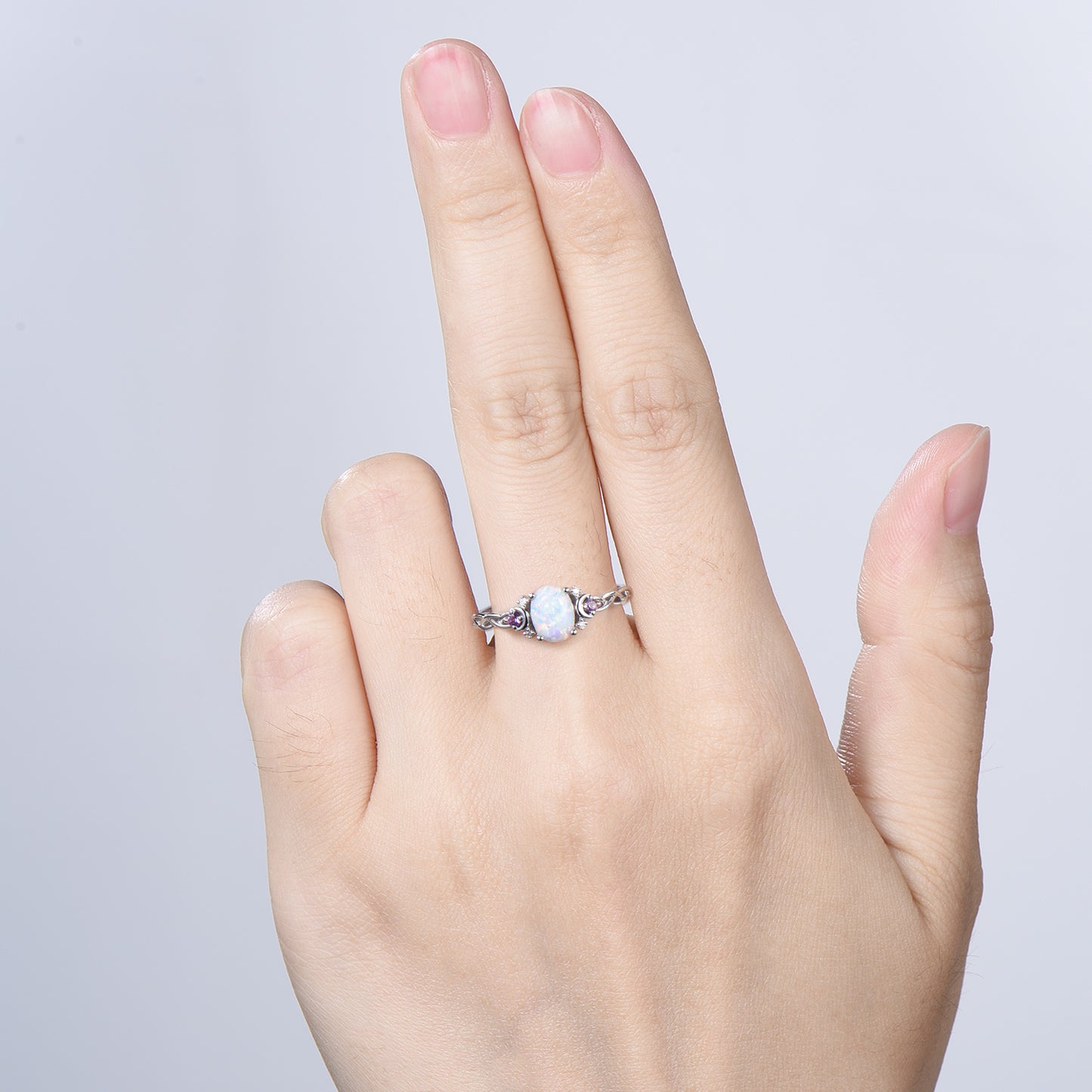 Norse Viking Opal Ring 1.5 Carat Oval Opal Moon Engagement Ring Cluster Amethyst Moissanite Wedding Band Alternative October Birthstone Gift
