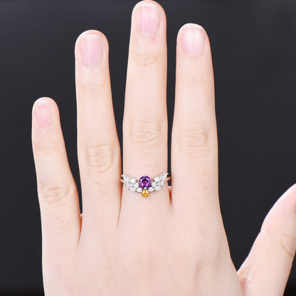 Vintage Amethyst Citrine Engagement Ring For Women Unique angel wing marquise moissanite wedding ring art deco dainty anniversary gift - PENFINE