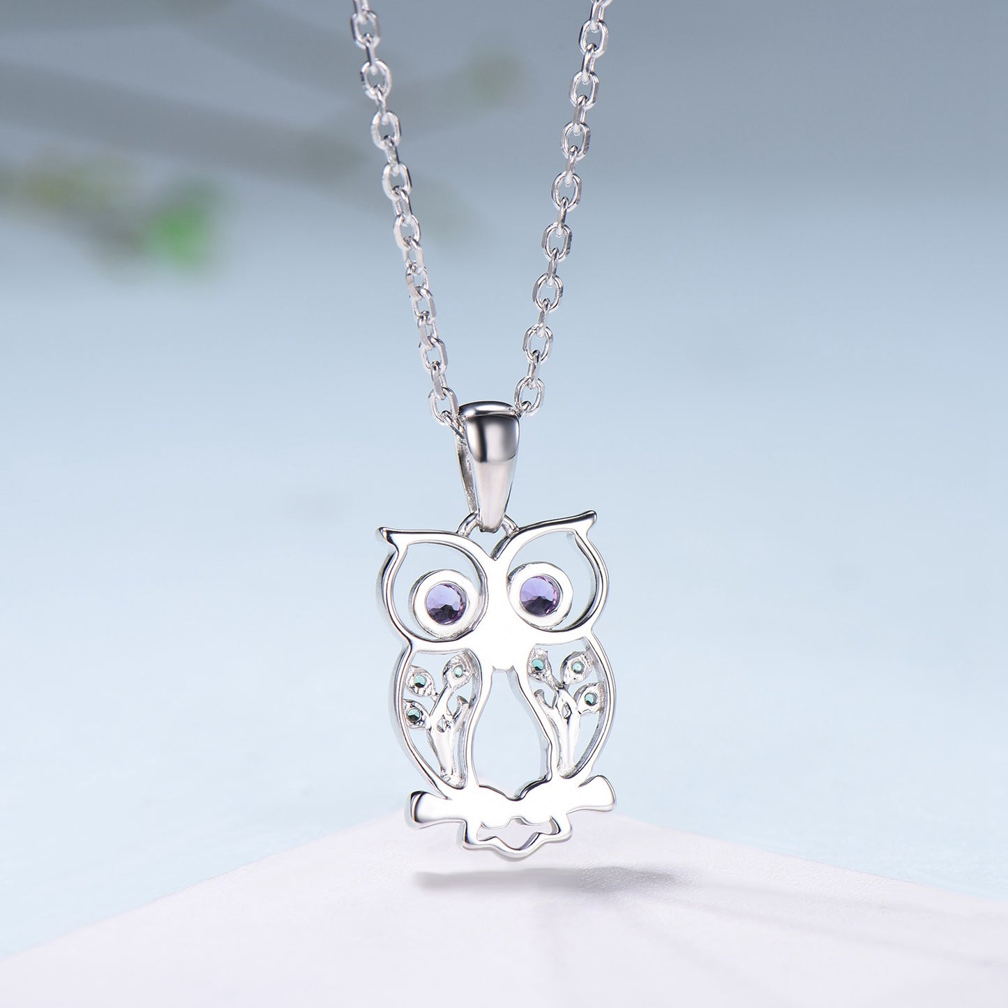 Elegant Owl Pendant Necklace Animal Inspired Amethyst Emerald Pendant Necklace Silver Yellow Gold Emerald Hollow Night Owl Anniversary Gift - PENFINE
